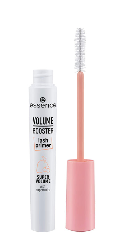 essence front view of three-pack packaging showing white primer and branding for fuller lashes