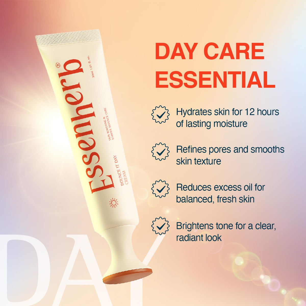 ESSENHERB night cream staged on bathroom counter, supports overnight recovery