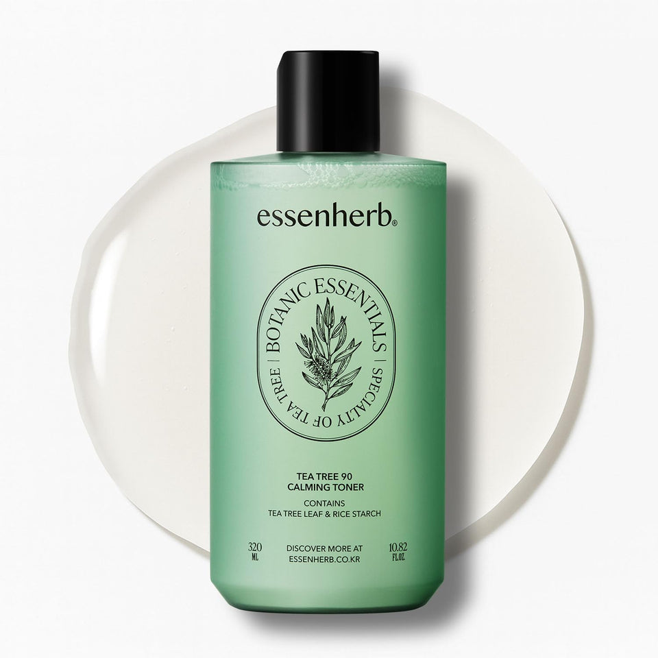 ESSENHERB front packaging showing calming tea tree toner benefits