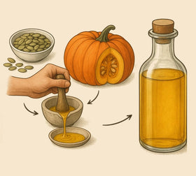 Essentially KateS 16 fl oz bottle shown beside pumpkins for size and natural sourcing