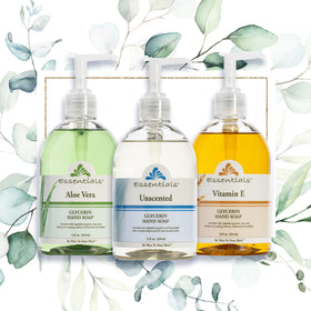 Essentials three bottles by a sink showing pack size and placement convenience