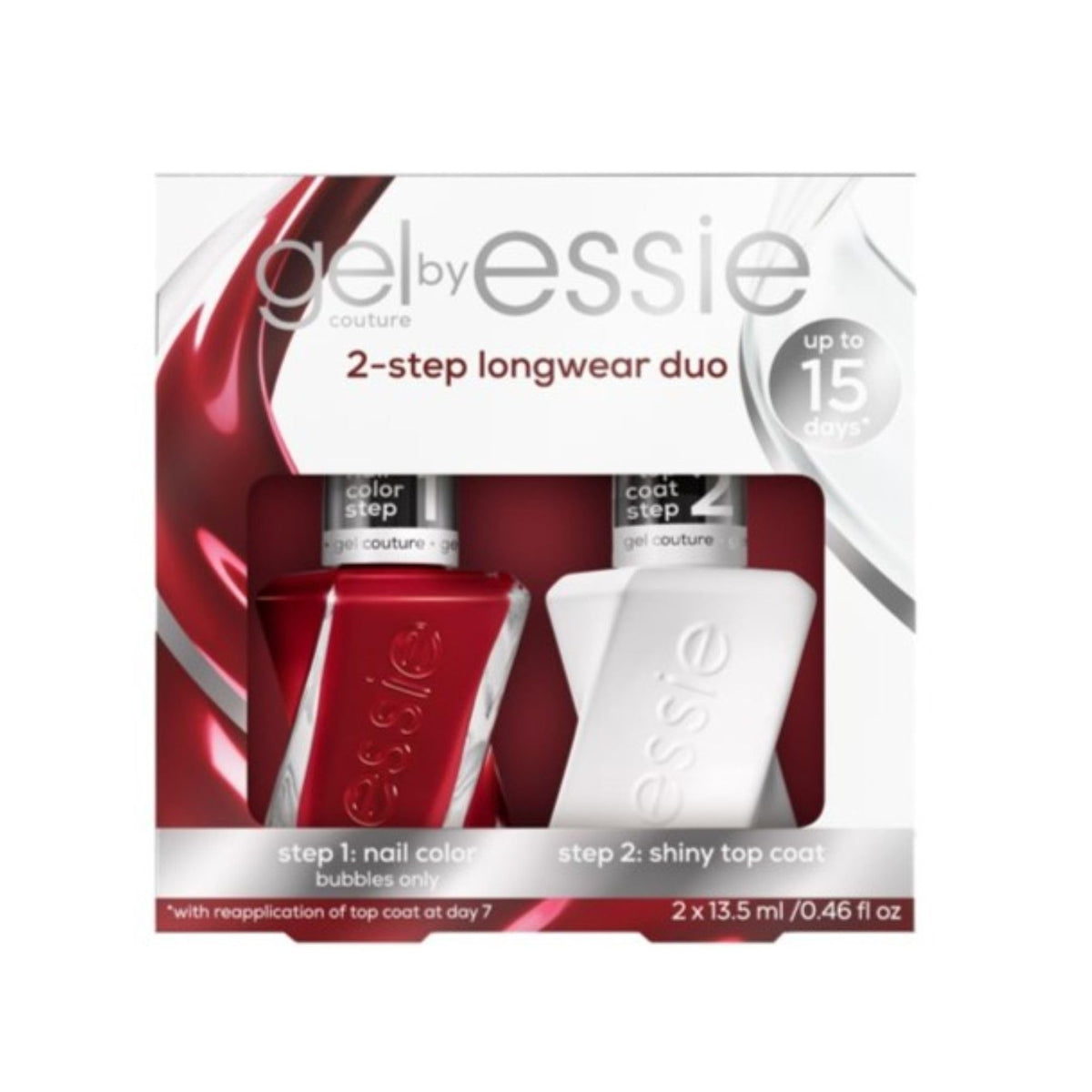 essie front packaging showing burgundy shade and kit contents for salon-like results