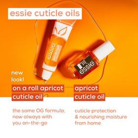 essie cuticle oil beside nail polish illustrating manicure pairing