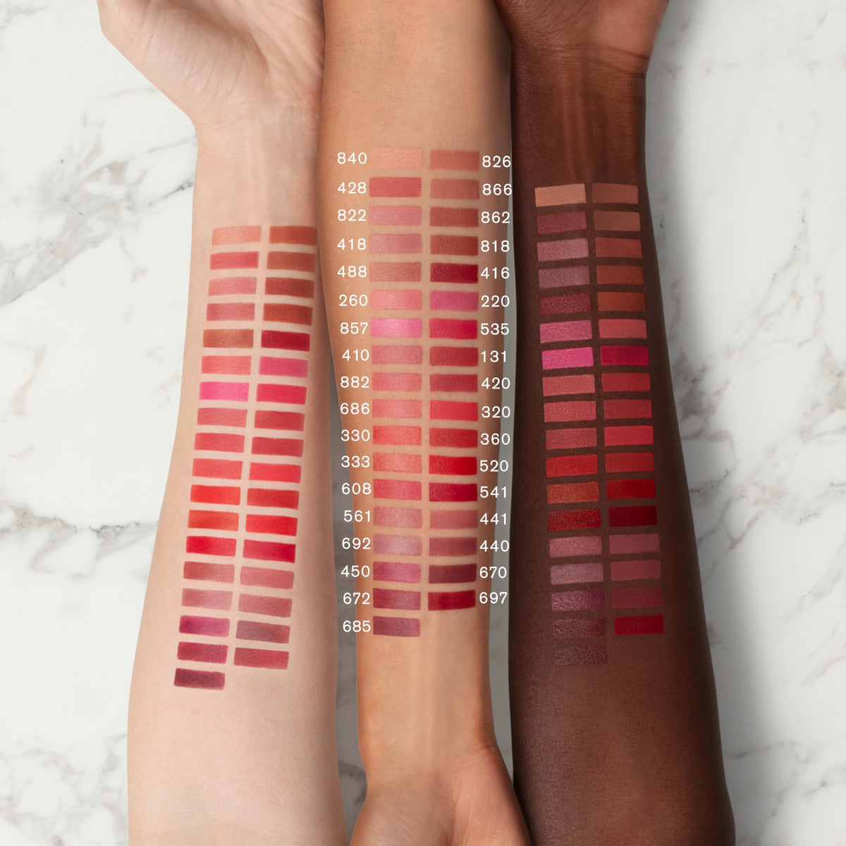 Estée Lauder creamy texture swatch of 220 Powerful showing rich satin finish and smooth coverage