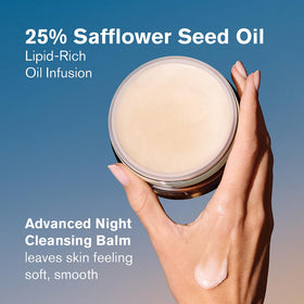 Estée Lauder emulsified milky rinse in hand showing easy removal benefit