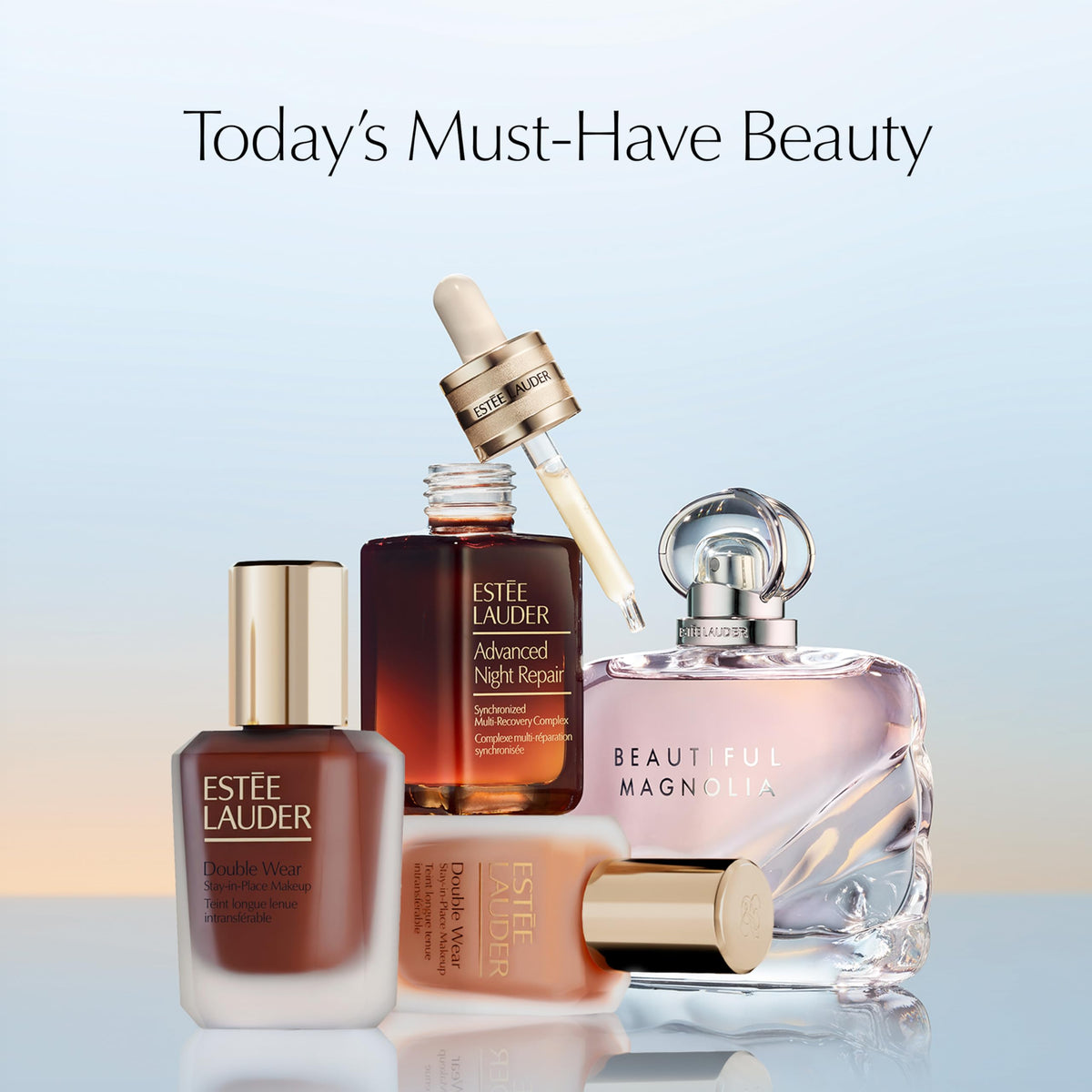 Estée Lauder bottle held in hand for scale showing travel-friendly benefit