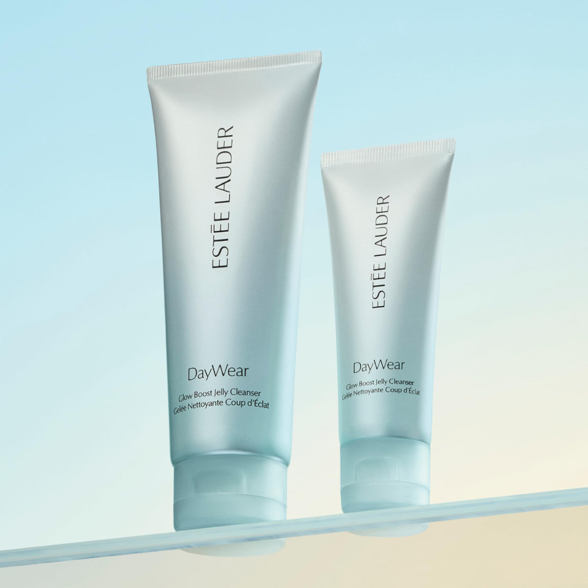 Estée Lauder bottle on bath counter lifestyle suggesting daily skincare ritual
