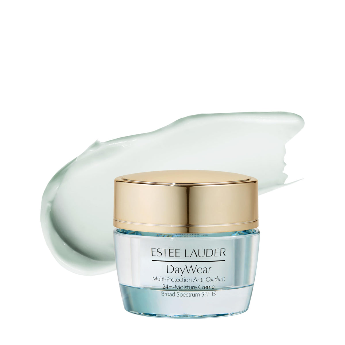 Estée Lauder front packaging showing travel-size jar and compact design benefit