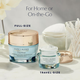Estée Lauder jar on bathroom vanity showing how it fits into daily routine
