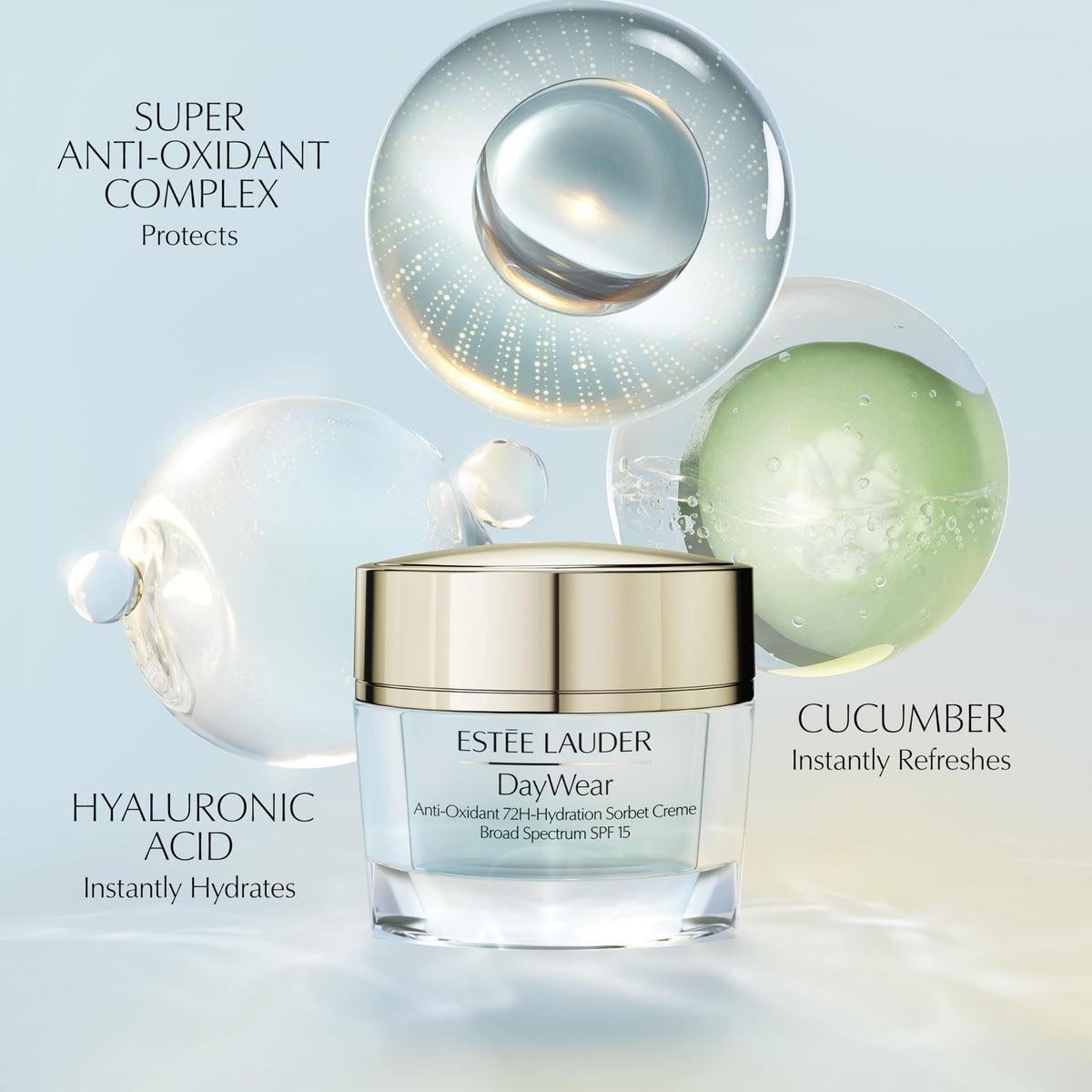 Estée Lauder SPF 15 label detail highlighting sunscreen protection for daily defense