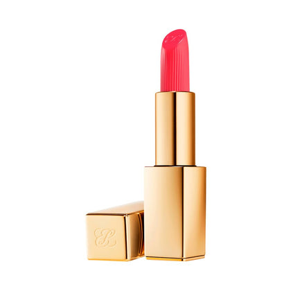 Estée Lauder front packaging showcasing Defiant Coral and luxury case benefit