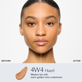 Estée Lauder label close-up highlighting shade 4W4 Hazel and ingredient information