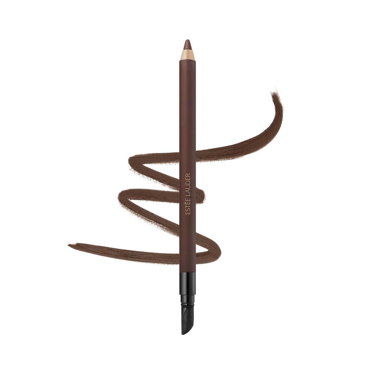 Estée Lauder pencil front packaging showing cocoa shade and brand, clear product ID and benefit