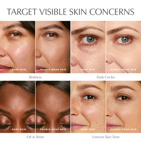 Estée Lauder before and after showing pore blurring and evened skin tone
