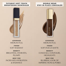 Estée Lauder concealer staged in makeup bag showing on-the-go convenience