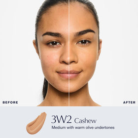 Estée Lauder texture close-up pouring foundation, shows lightweight fluid finish