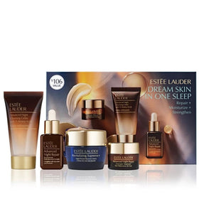 Estée Lauder front packaging showing four deluxe travel products and gift set appeal