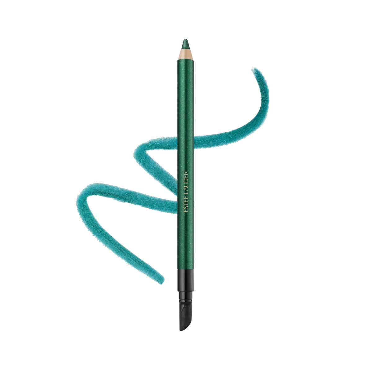 Estée Lauder pencil front angle showing emerald color and sleek packaging benefit long wear