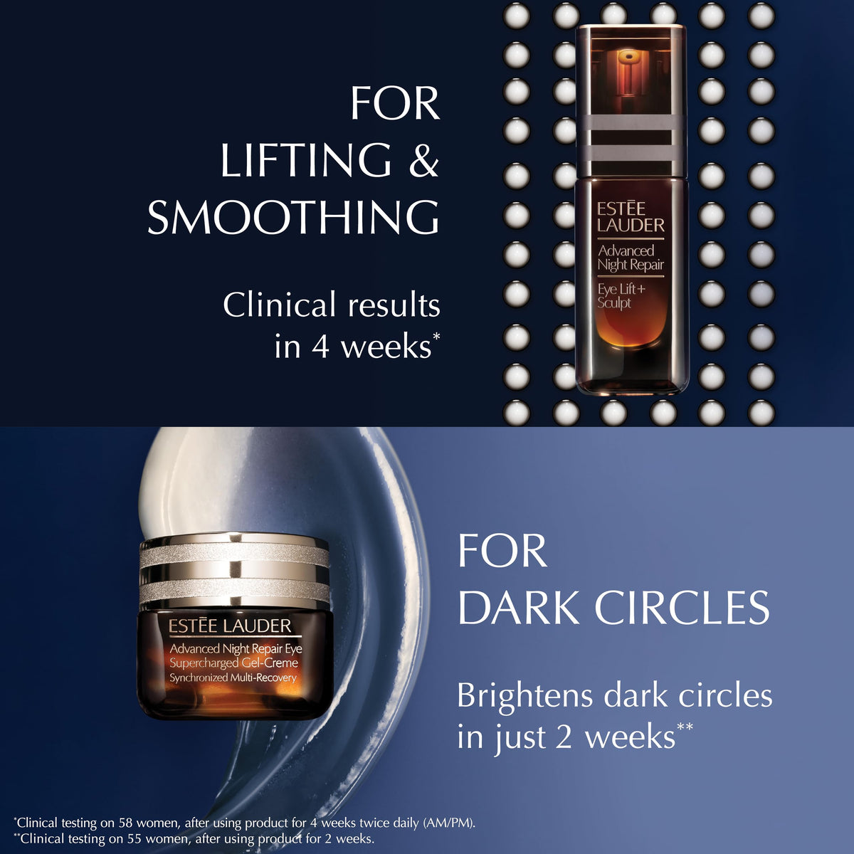 Estée Lauder product label close-up highlighting clinical claims and safety