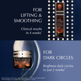 Estée Lauder product label close-up highlighting clinical claims and safety