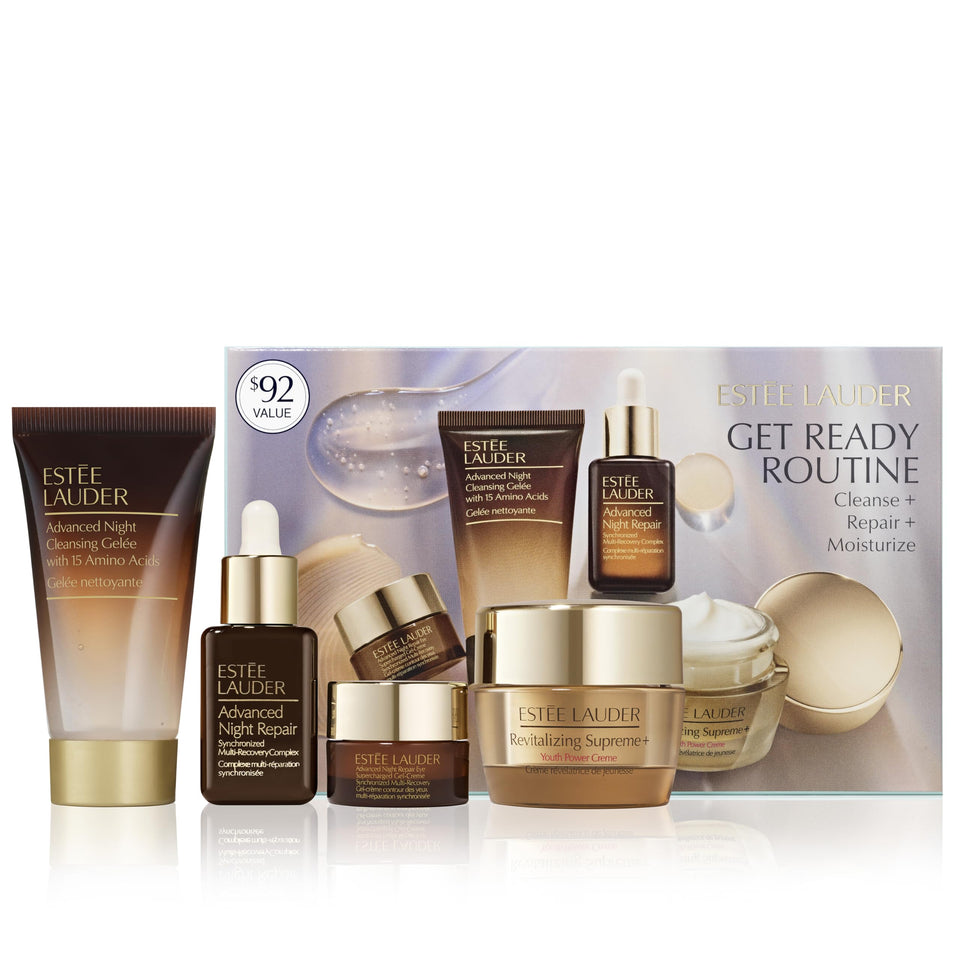 Estée Lauder front packaging showing the four-piece gift set and gifting appeal