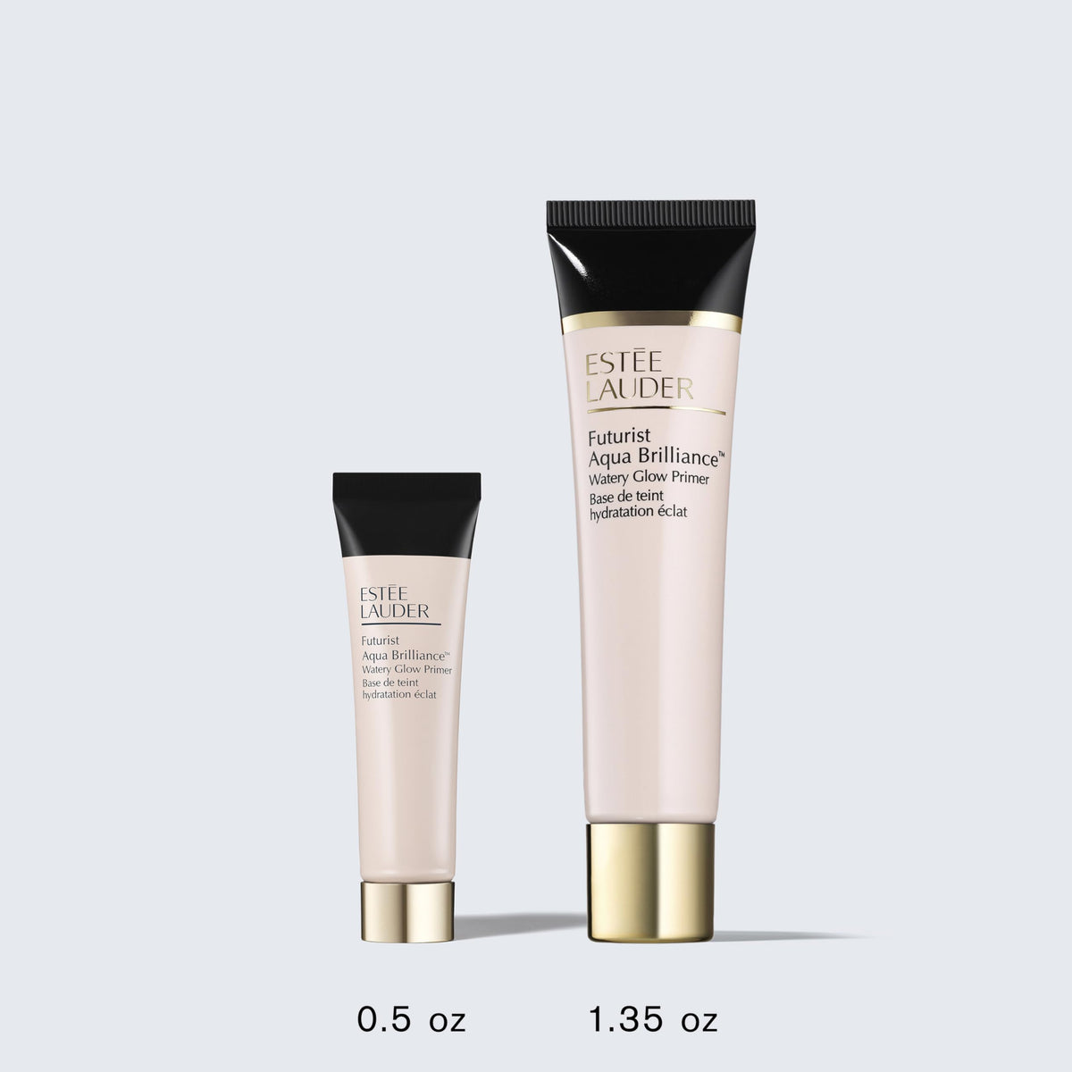Estée Lauder primer styled on vanity with brushes suggesting radiant makeup prep