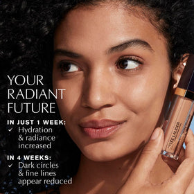 Estée Lauder ingredients label closeup highlighting Vitamin C and hyaluronic complexes for skincare benefits