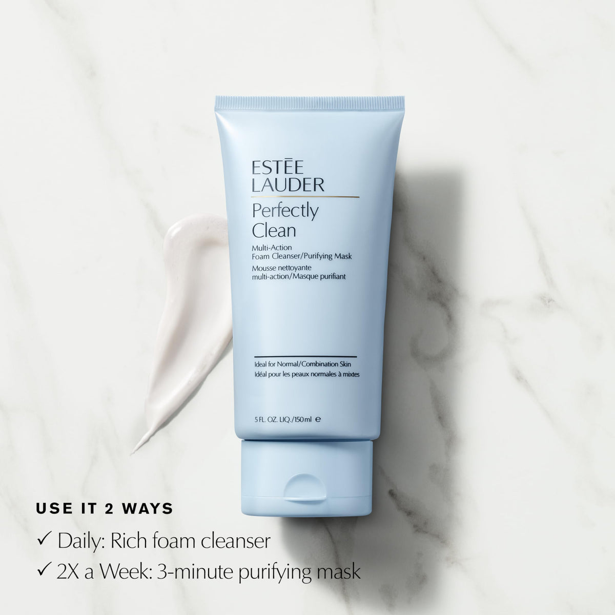 Estée Lauder product label close-up highlighting ingredients and gentle formula benefit