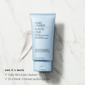 Estée Lauder product label close-up highlighting ingredients and gentle formula benefit