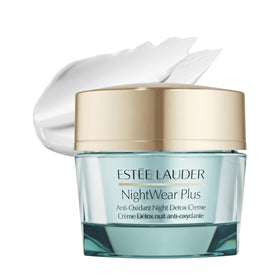 Estée Lauder jar front view showing brand and packaging, highlights premium design