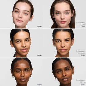 Estée Lauder open compact with puff illustrating easy application and on-the-go touch-ups