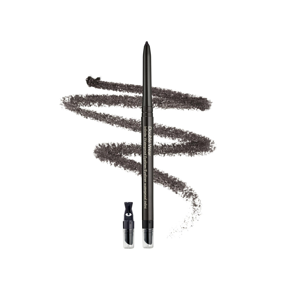 Estée Lauder pencil front view showing sleek packaging and intense black pigment benefit: precise definition