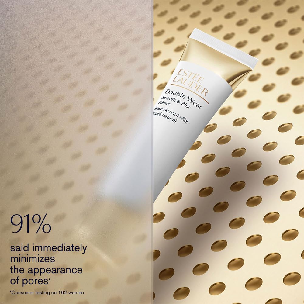 Estée Lauder primer applied on skin in hand showing pore-blurring effect benefit