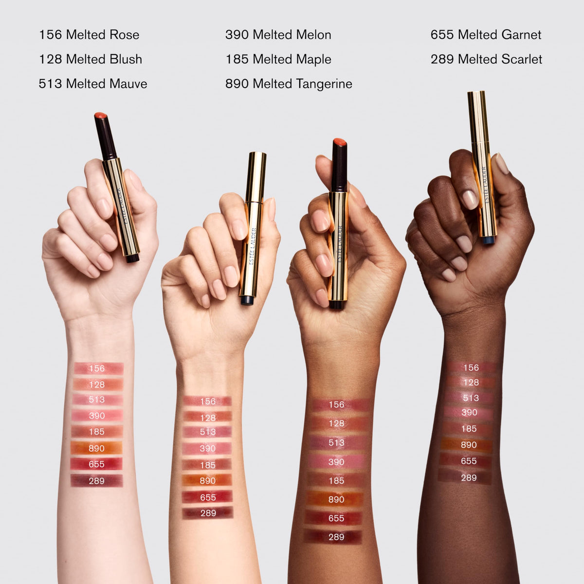 Estée Lauder glosstick held by fingers showing compact size and portability