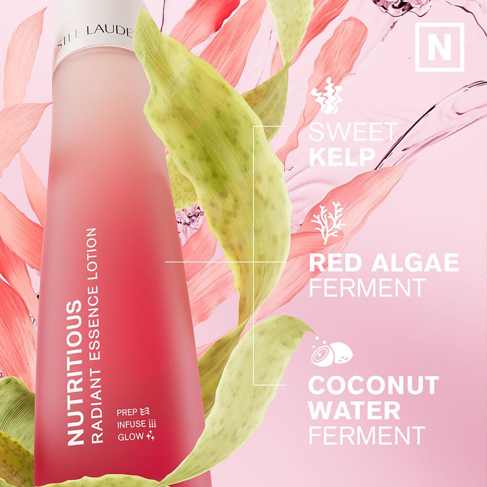 Estée Lauder model applying essence to face demonstrating fast absorption benefit