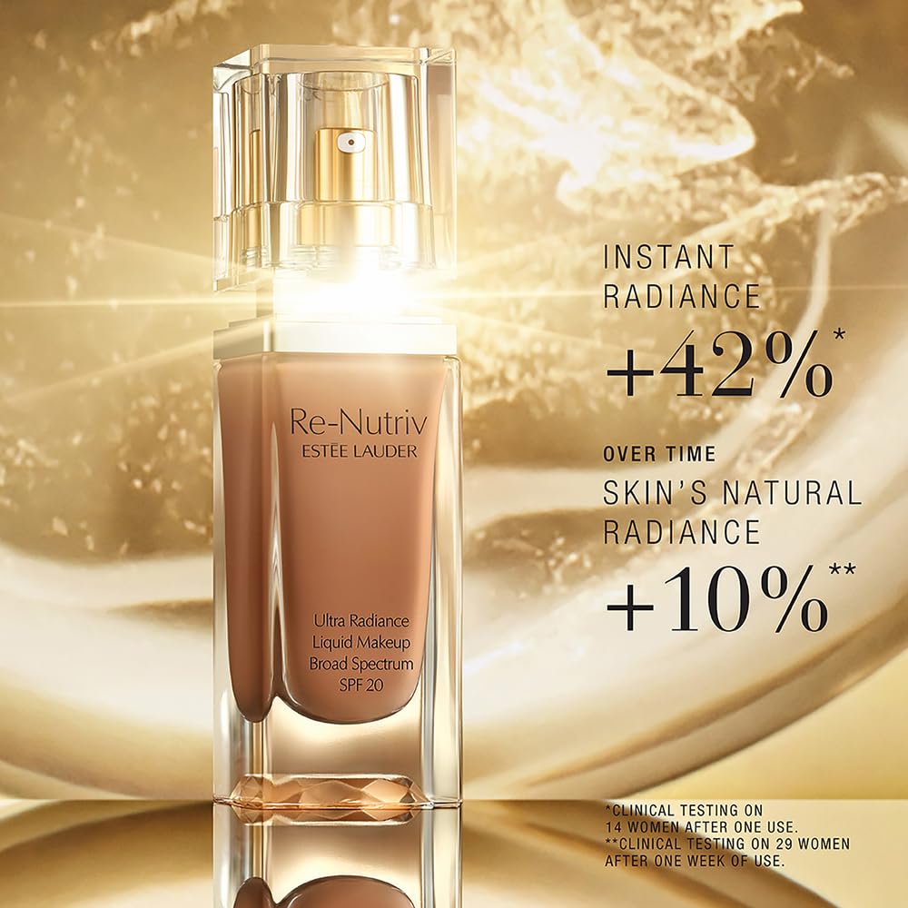 Estée Lauder foundation applied on hand demonstrating buildable coverage and radiant finish benefit