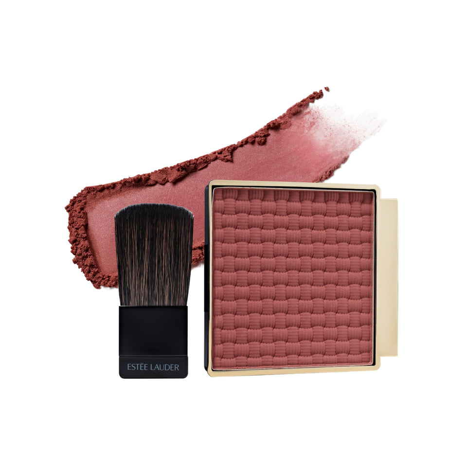 Estée Lauder front pan refill showing Rebellious Rose color and compact-ready design