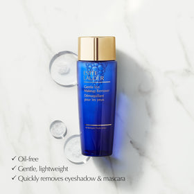Estée Lauder product removing mascara in close-up demonstrating effective makeup removal benefit