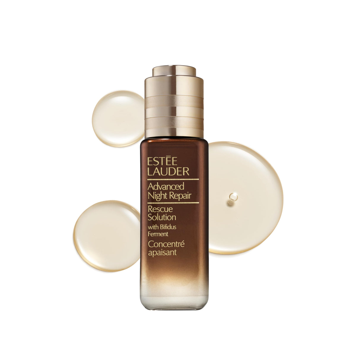 Estée Lauder Rescue Solution front packaging showing bottle and cap, calming visibly redness