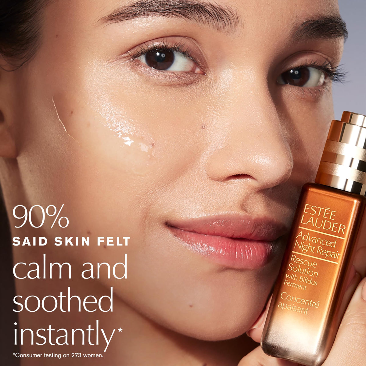 Estée Lauder Rescue Solution fluid texture close-up demonstrating lightweight absorption benefit