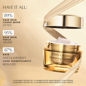 Estée Lauder jar on bathroom vanity styled to show daily routine benefit