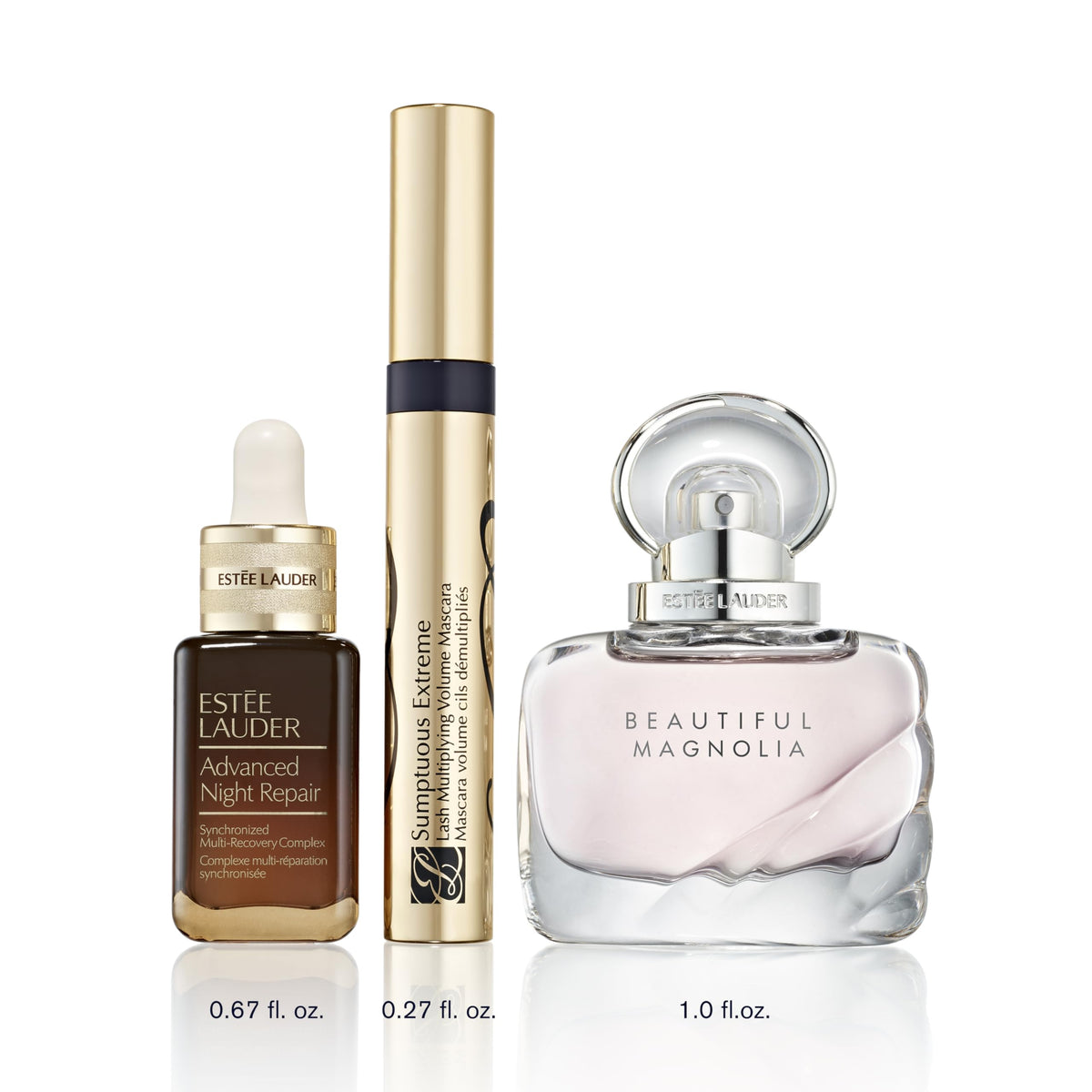 Estée Lauder set held in hand for size comparison and travel-friendly portability