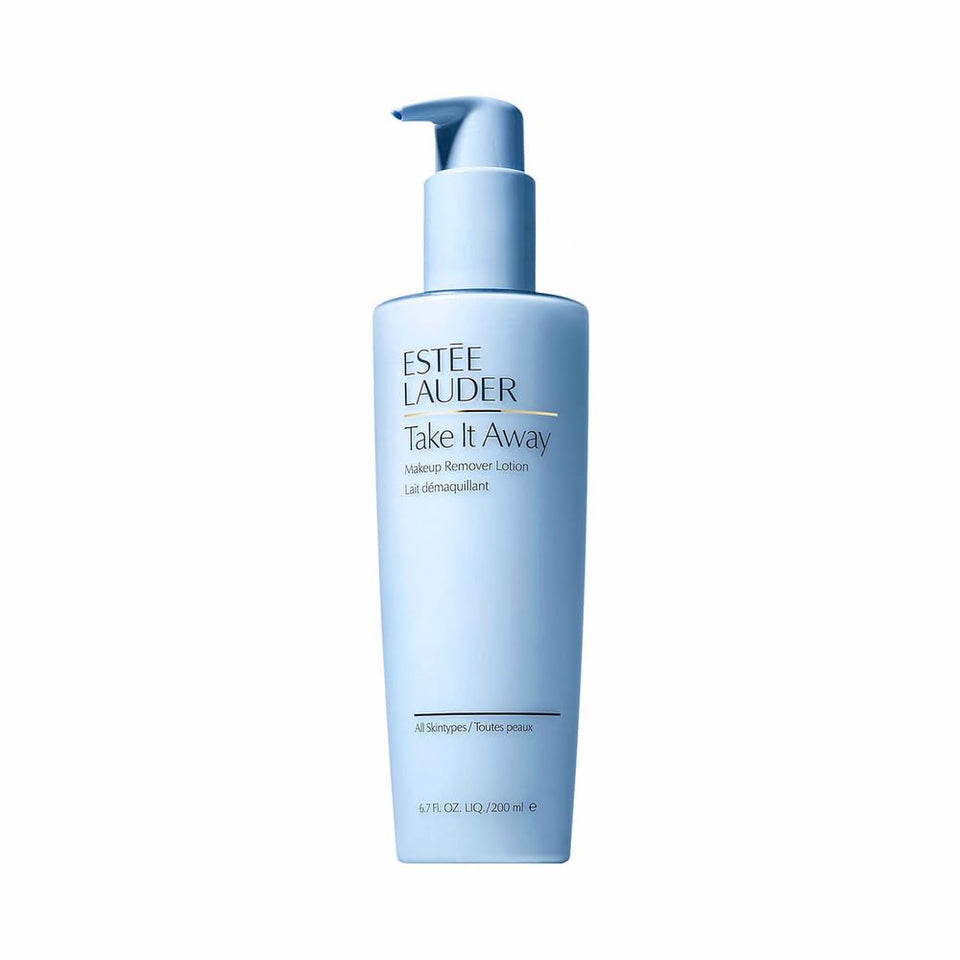 Estée Lauder front bottle showing label and 6.7 oz size, clear packaging benefit