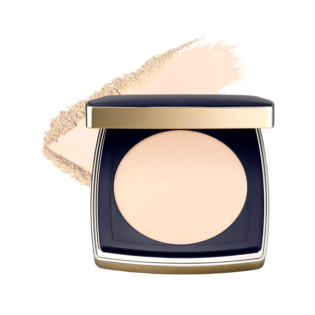 Estée Lauder compact front view showing sleek case and shade label for quick identification