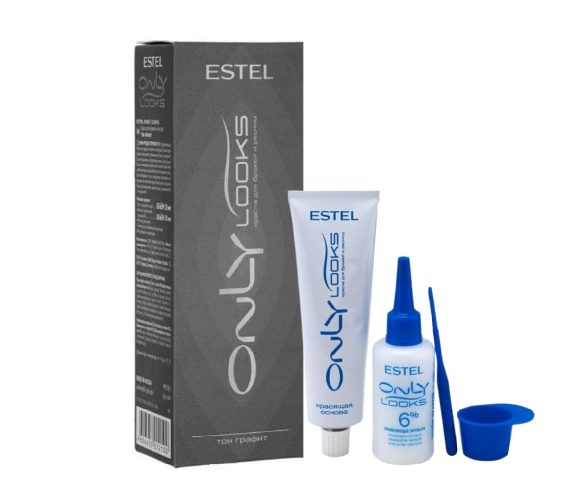 Estel Only Looks tube and developer bottle displayed for precise mixing