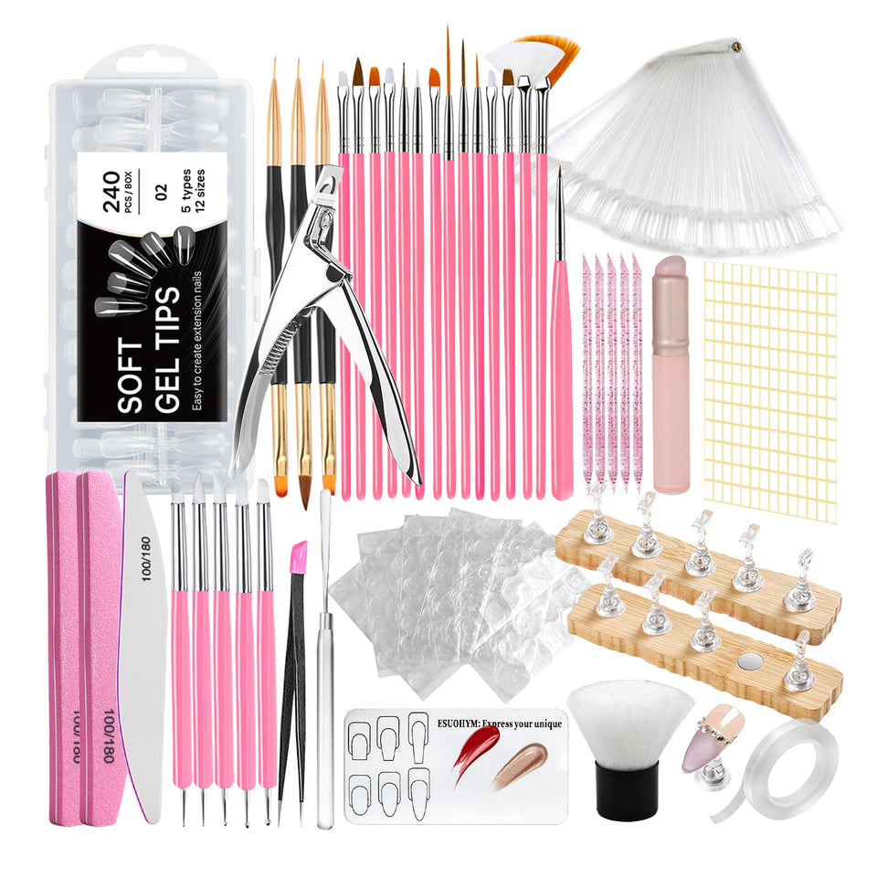 ESUOHYM front kit layout showing all tools for complete nail projects