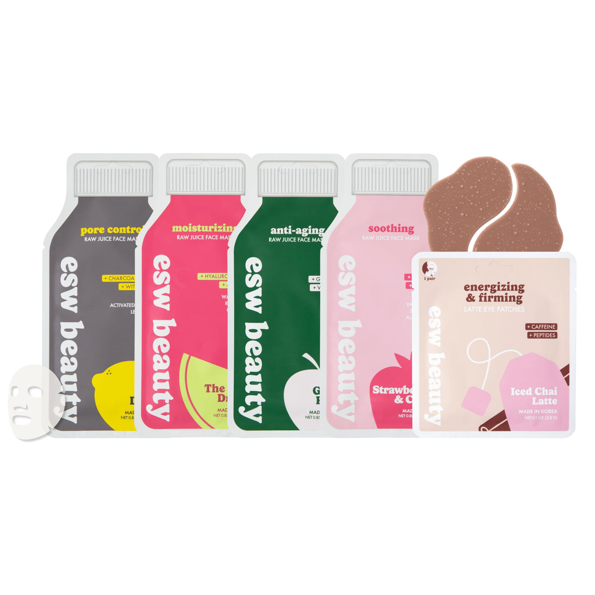ESW Beauty front packaging showing five-mask variety and benefits