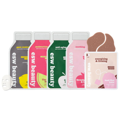 ESW Beauty front packaging showing five-mask variety and benefits