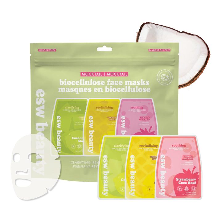 ESW Beauty mocktail set front packaging showing three masks and benefits