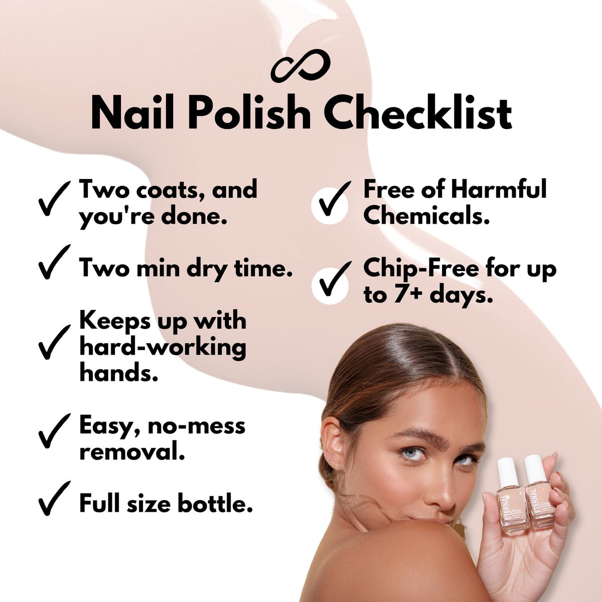 Eternal brand manicure on hands showing glossy long-lasting finish